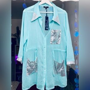Lily long sleeve button down tunic with sequined insets